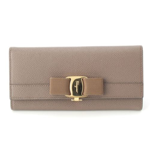 サルヴァトーレフェラガモ ヴァラ レザー リボン ロングウォレット 長財布 ベージュ