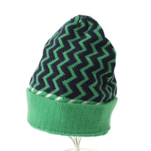 グッチ ウール 総柄 ニットキャップ ビーニー 帽子 グリーン系 M