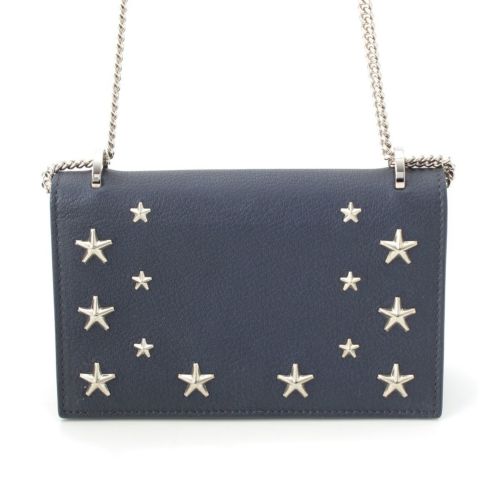 ジミーチュウ レザー スタッズ チェーン ショルダーバッグ ブルー