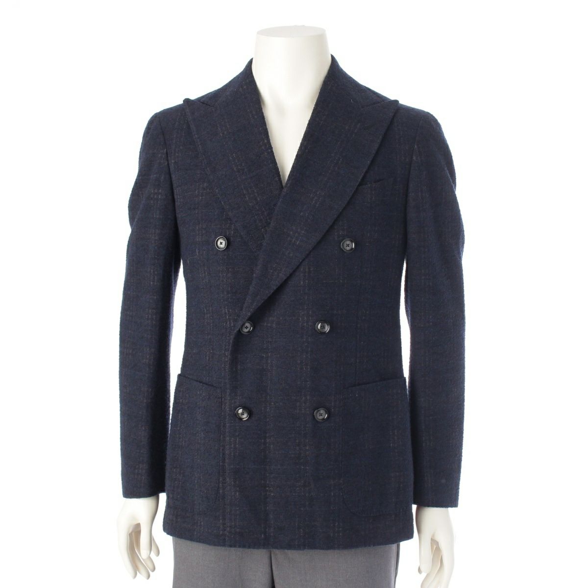 タリアトーレ ウール チェック ダブルブレスト テーラードジャケット アウター ネイビー 48