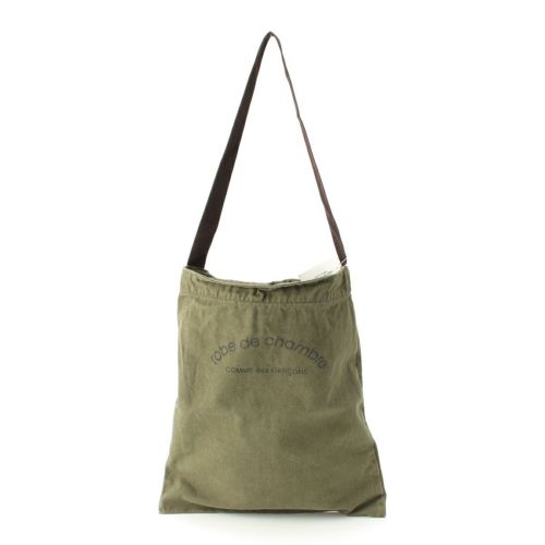 ローブドシャンブル コムデギャルソン キャンバス ロゴプリント ショルダーバッグ RK-K204 カーキ×ブラウン系