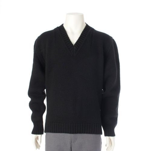 プラダ 22AW ウール トライアングルロゴ ローゲージ Vネック セーター ニット 長袖 トップス ブラック 46