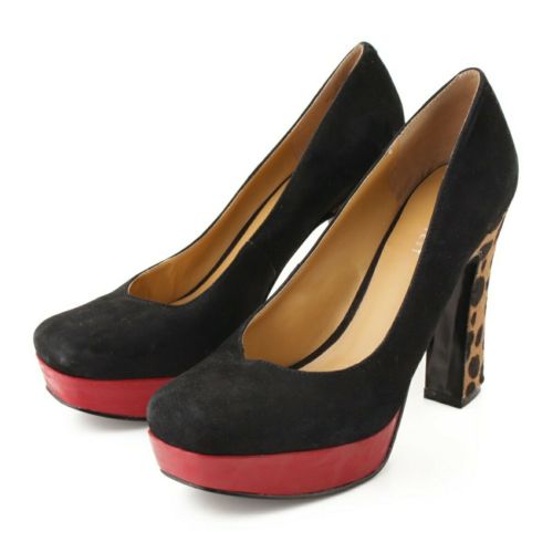 NINE WEST ナインウエスト ハラコ ヒール スエード パンプス レオパード ブラック 7 1/2M