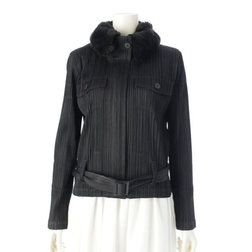 プリーツプリーズ イッセイミヤケ フェイクファーカラー付き ジップアップ ジャケット アウター PP63-JD427 ブラック 3