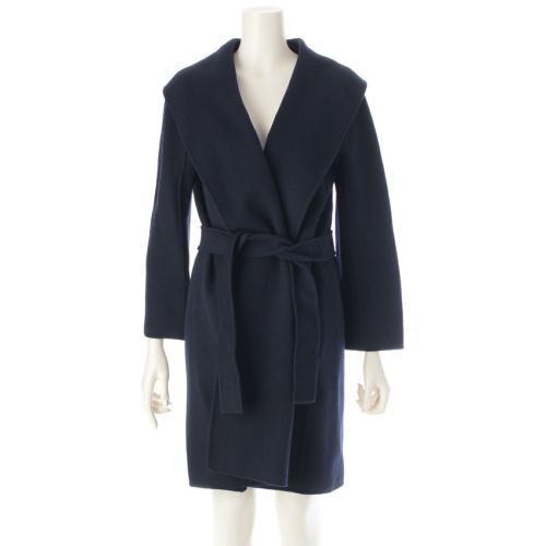 エスマックスマーラ ウール ベルテッド ロング コート 90810171 ネイビー 40