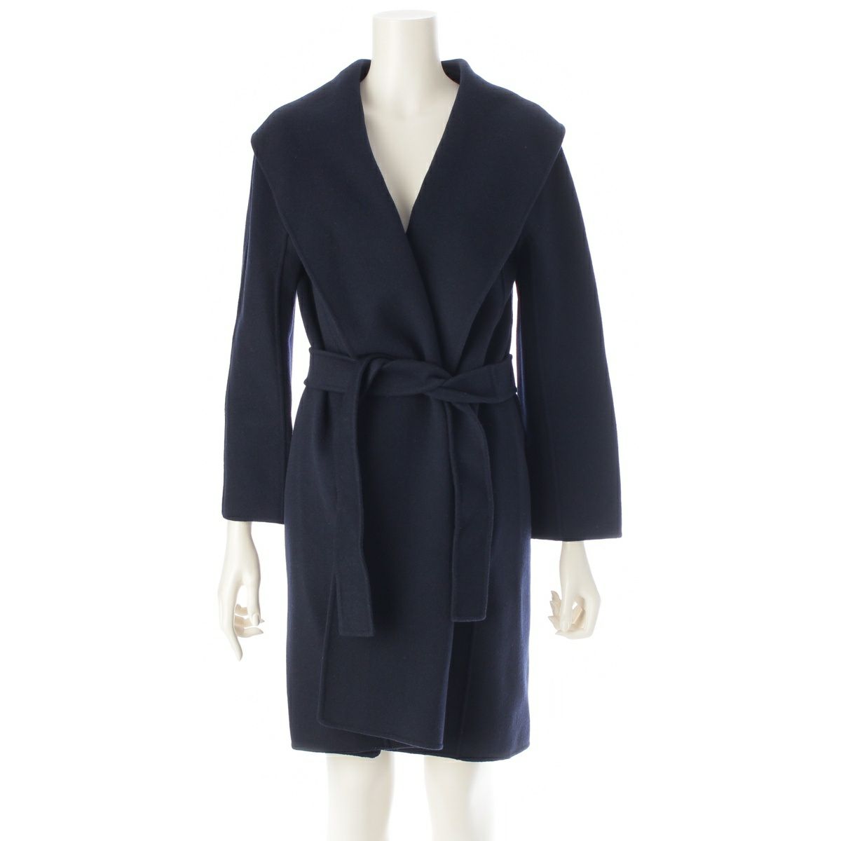 エスマックスマーラ ウール ベルテッド ロング コート 90810171 ネイビー 40