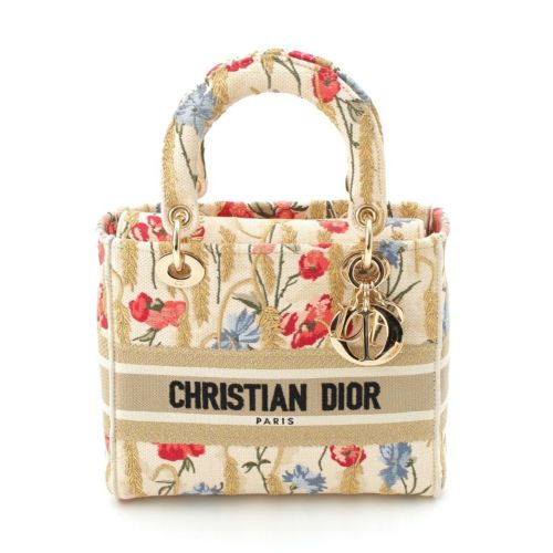 クリスチャンディオール D-ライト レディディーライト ミディアム フラワー 花柄 刺繍 2WAY ショルダー ハンドバッグ ゴールド