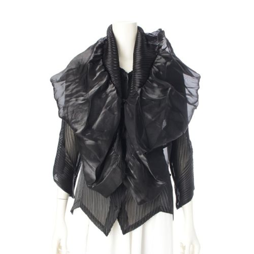 イッセイミヤケ 2010AW メタリック プリーツ 変型 2WAY カーディガン ジャケット トップス IM03FJ738 ブラック 2