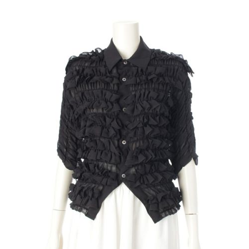 コムデギャルソン AD2016 16AW フリル チュール シースルー 半袖 ブラウス シャツ トップス GR-B014 ブラック S