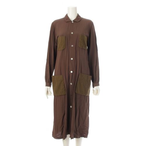 ローブドシャンブルコムデギャルソン AD1994 丸襟 ポケット 異素材 ロング ワンピース ドレス RO-040100 カーキグリーン ワンサイズ