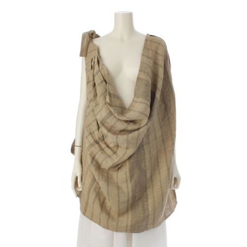 イッセイミヤケ 80s リネン 筆タグ 変形プルオーバー エプロン ベスト ジャケット マルチトップス JV82094 ベージュ 9