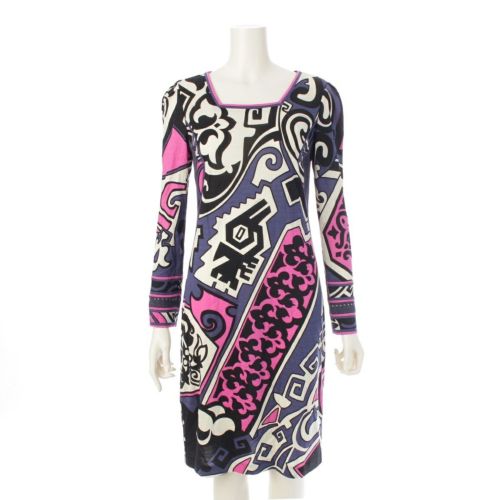 レオナール ウール スクエアネック ワンピース ドレス 0380628 ネイビー 38