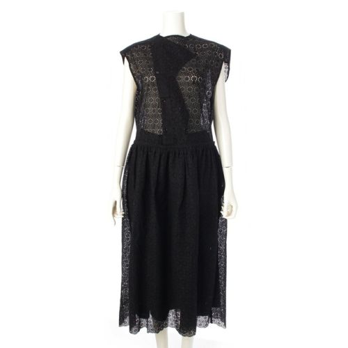 ブラミンク コットン ノースリーブ エンブロイダリー ワンピース ドレス 7926-2-000000 ブラック 38