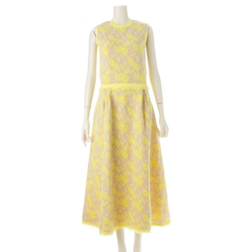 ドゥロワー 23SS SPRING 18G フリンジ ノースリーブ ジャガード フラワー ワンピース ドレス 6526-299-1369 イエロー