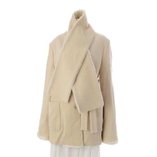 サルヴァトーレフェラガモ ウール カシミヤ ガンチーニ ロング ノーカラー コート アイボリー 46