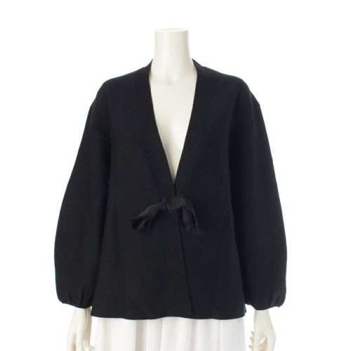 ドゥロワー ウール シルク 16G リボン Vネック ニット カーディガン 長袖 トップス 6515-199-0643 ブラック 1