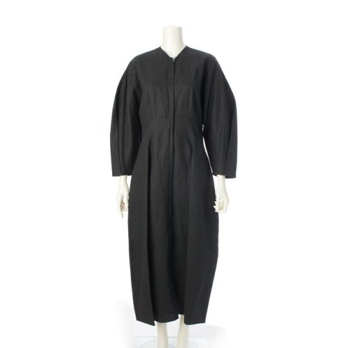ジルサンダー リネン 長袖 フロントジップアップ ワンピース ドレス JSPS502206WS32070011 ブラック 34