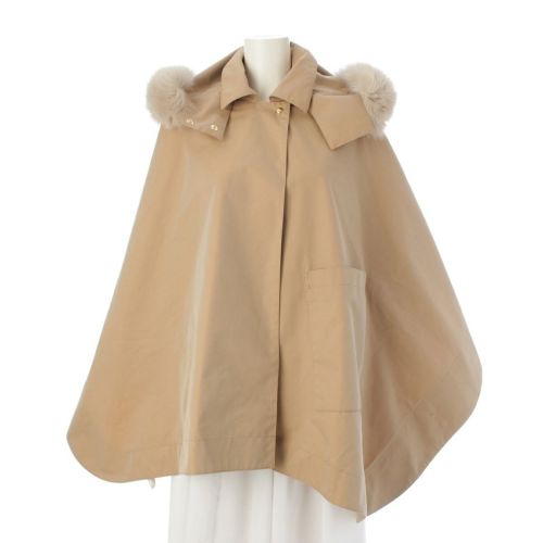 ドゥロワー コットン フォックスファー フード ポンチョ アウター 6525-299-0867 ベージュ F