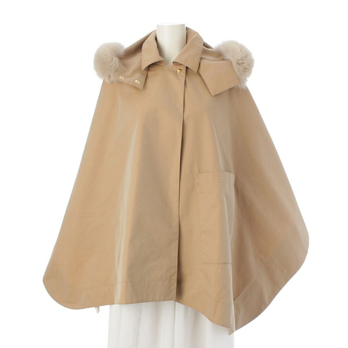 ドゥロワー コットン フォックスファー フード ポンチョ アウター 6525-299-0867 ベージュ F