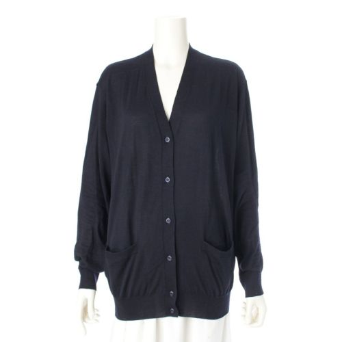 プラダ 24年 ヴァージンウール Vネック カーディガン DNA00S ネイビー 42