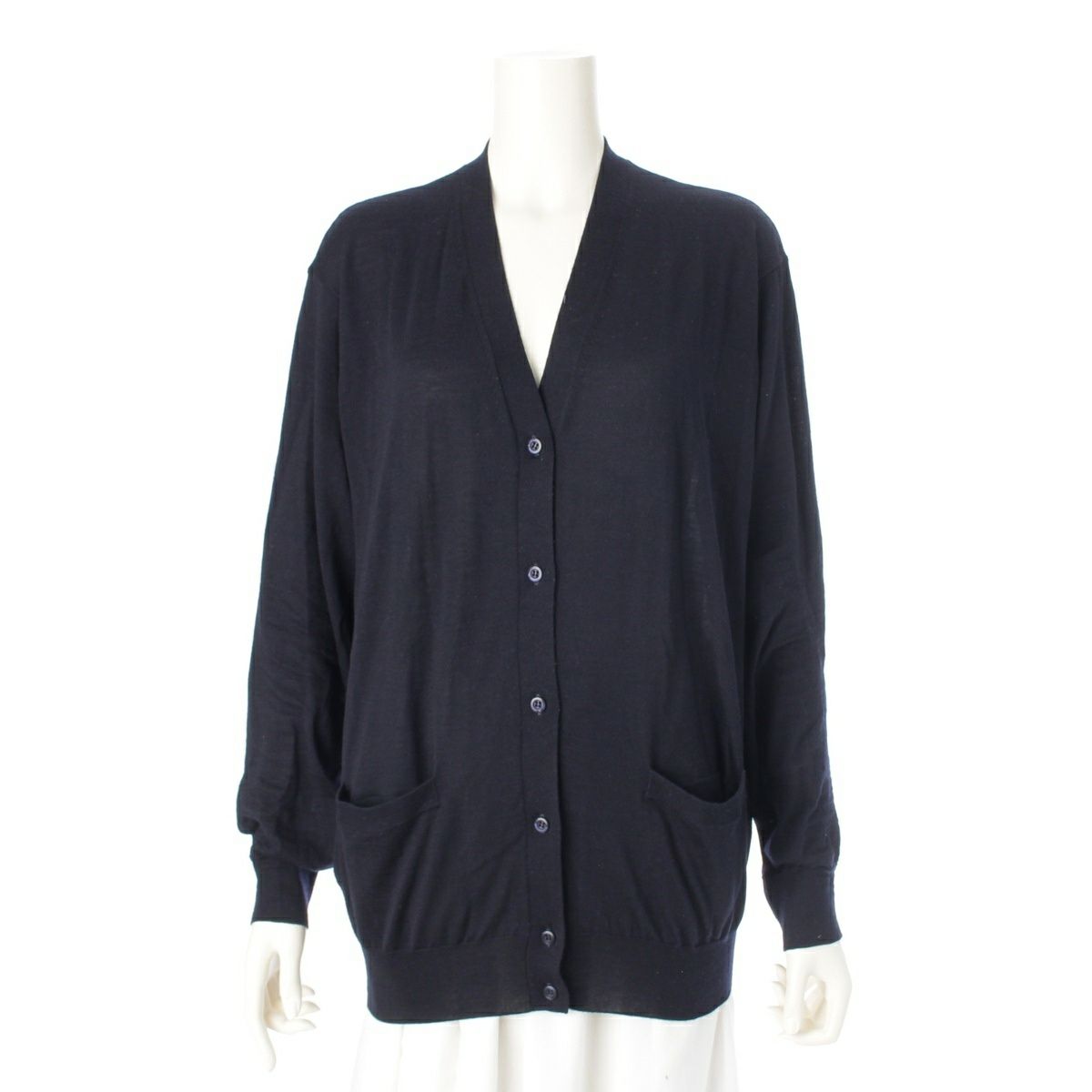 プラダ 24年 ヴァージンウール Vネック カーディガン DNA00S ネイビー 42