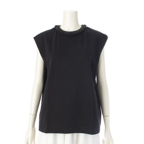ドゥロワー コットン ノースリーブ クルーネック ビーズ ビジュー トップス 6517-299-0661 ブラック
