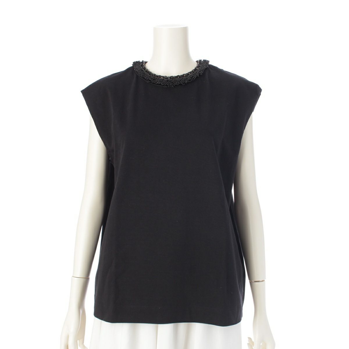 ドゥロワー コットン ノースリーブ クルーネック ビーズ ビジュー トップス 6517-299-0661 ブラック