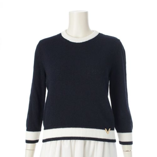 ヴァレンティノ Vシグネチャー V金具 バイカラー ニット トップス 3B3KC47R836 ネイビー M