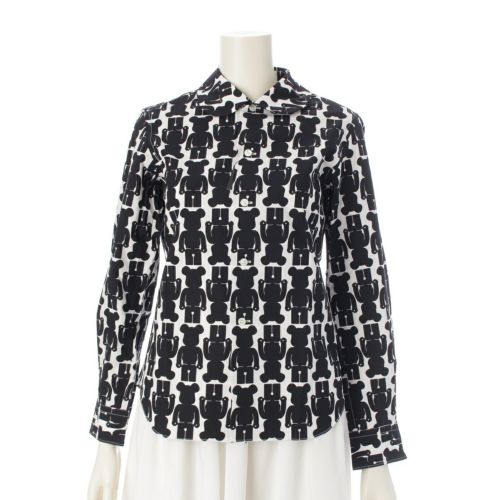 ブラックコムデギャルソン メディコムトイ 09SS AD2008 ベアブリック コットン プリント 長袖シャツ トップス IC-B007 ブラック ホワイト S