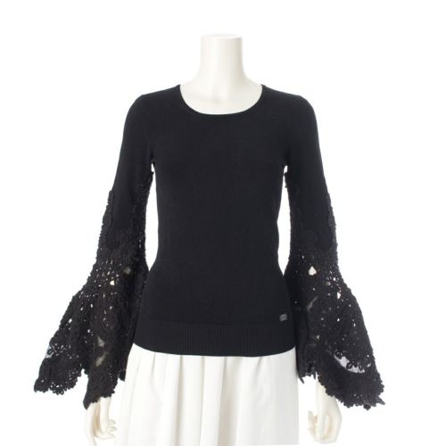 シャネル 05P レース切替 フレアスリーブ シアー ロゴ金具 ニット トップス P25935 ブラック 36