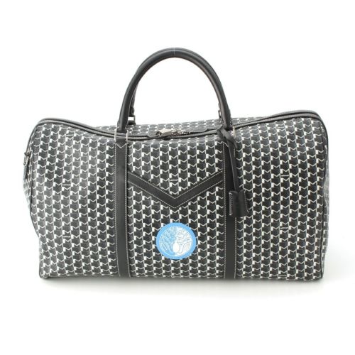 モワナ モノグラム レザー カスタムペイント ホワイトステッチ シルバー金具 ボストンバッグ モノクロ ブルー