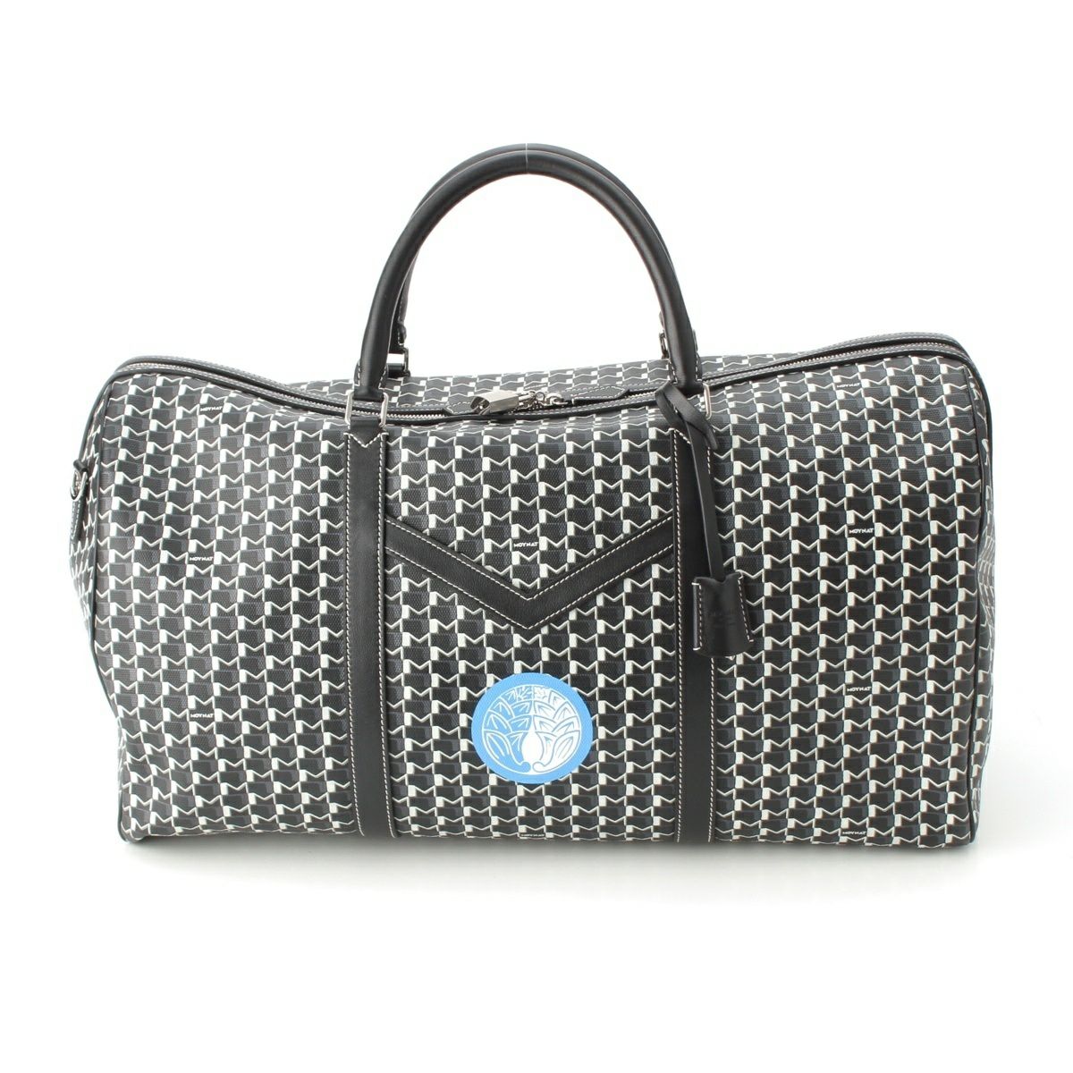 モワナ モノグラム レザー カスタムペイント ホワイトステッチ シルバー金具 ボストンバッグ モノクロ ブルー