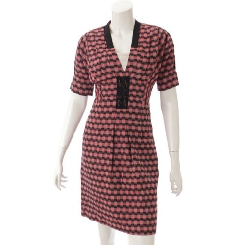 メイル チェック Vネック ワンピース レッド×ブラック 0