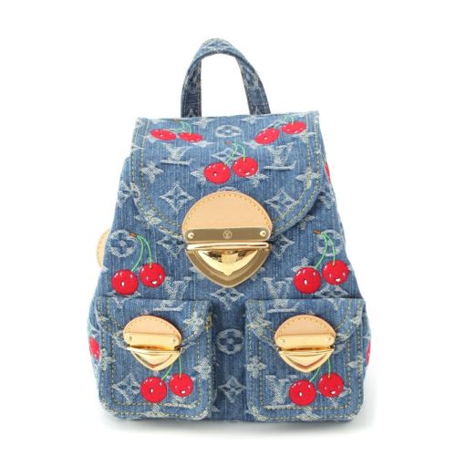 ルイヴィトン LV × TM デニム ヴェニス モノグラム チェリー ミニ リュック デイパック M13679 ブルー