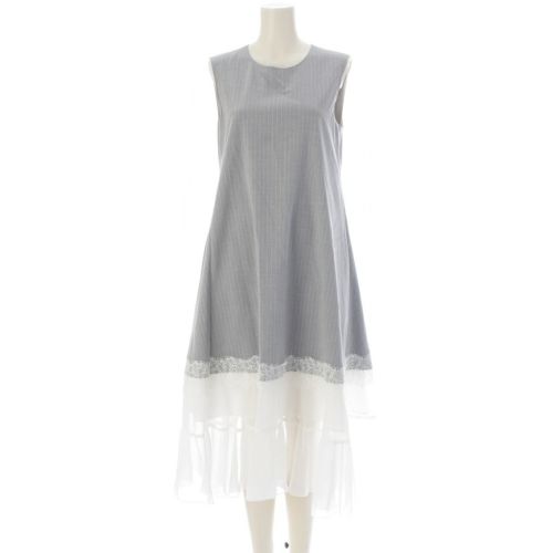 アディアム 24FW Jill Dress レース切替 ストライプ ノースリーブ ワンピース ドレス グレー ホワイト S