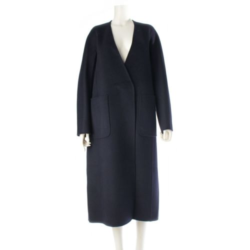 ドゥロワー ウール アンゴラ カシミヤ ノーカラー ロング コート アウター 6525-234-0698 ブラック 38