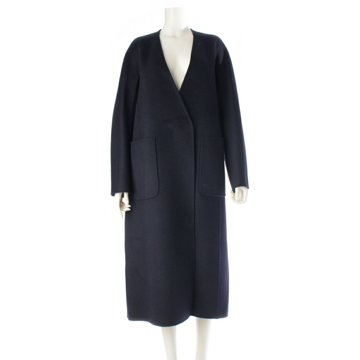 ドゥロワー ウール アンゴラ カシミヤ ノーカラー ロング コート アウター 6525-234-0698 ブラック 38