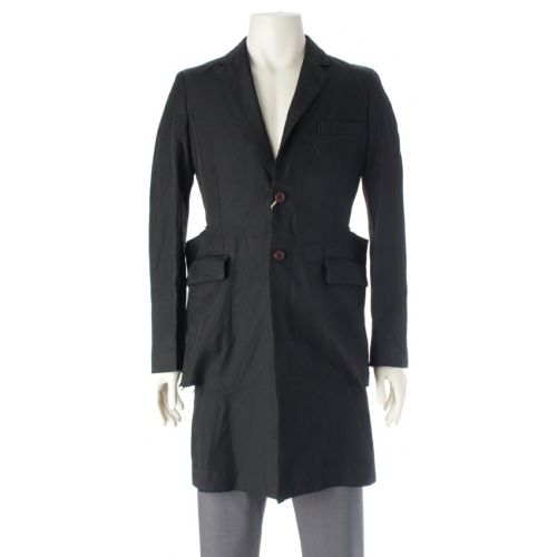 コムデギャルソンオムプリュス AD2015 16SS ポリエステル縮絨 黒の自由 スナップボタン 裁切 ロング コート アウター PQ-J071 ブラック S