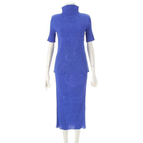 イッセイミヤケ ポリエステル プリーツ スカートセットアップ IM94-FJ912 IM94-FG910 ブルー S M