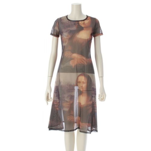 ジャンポールゴルチエ クラシック classique パワーネット モナリザ フレア ロング ワンピース ドレス マルチカラー 40