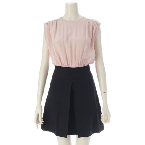 ミュウミュウ 18年 ノースリーブ バイカラー ワンピース ドレス MF1792 ブラック ピンク 36