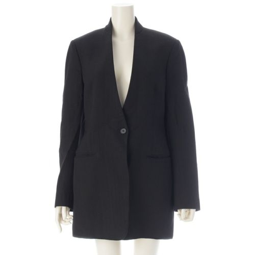 ジルサンダー 21年 シルク リネン混 TAILOR MADE JACKET ノーカラージャケット JSCU190710 ブラック 36