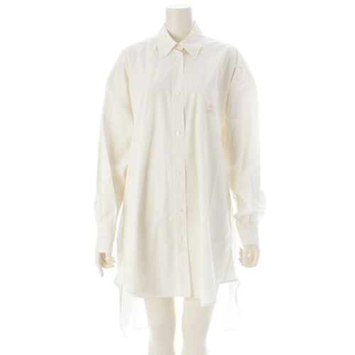 ミュウミュウ 23年 コットン ロゴポケット 長袖 シャツ ワンピース MF5023 オフホワイト 36