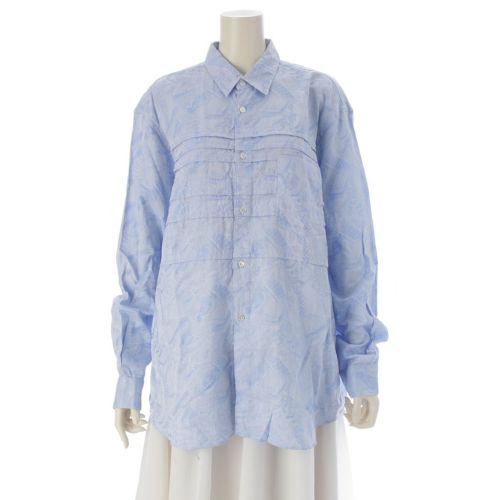 コムデギャルソン コットン 仏像 顔 フェイス 総柄 長袖シャツ ライトブルー M