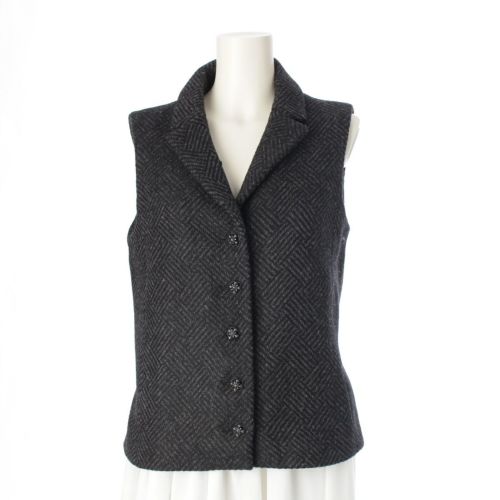 シャネル 24AW ウール LOOK49 ビジューボタン ベスト P78192 ブラック グレー 38