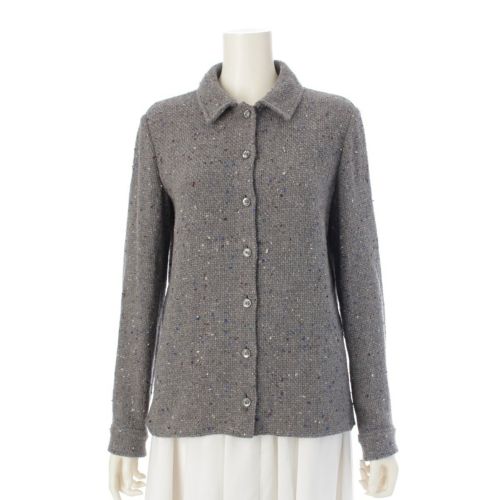 シャネル 24年 ビジューボタン ツイード ロングスリーブシャツ カーディガン トップス P77736 グレー 34