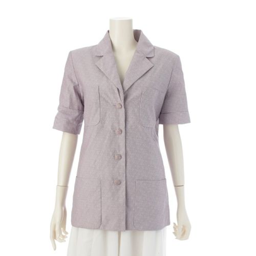 シャネル 24年 コットン ロゴボタン 4ポケット 半袖シャツ ジャケット トップス P76671 ピンク×ブラック 38