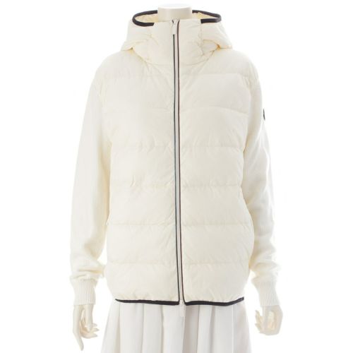 モンクレール 24年 ナイロン コットン CARDIGAN ニット パーカー 切替 ダウンジャケット アウター K20919B00007M1367 ホワイト S