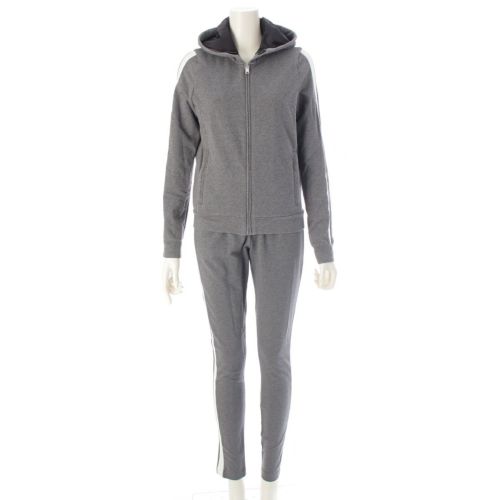 プラダ 18年 コットン ジップアップ ライン パンツセットアップ ジャージ トップス ボトムス 138468 132272 グレー ホワイト M
