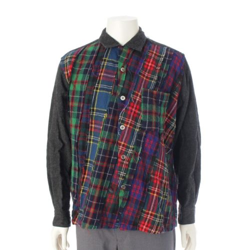 コムデギャルソンオム AD2000 田中オム パッチワーク 前見頃 チェック ウール縮絨 長袖シャツ HB-070450 マルチカラー